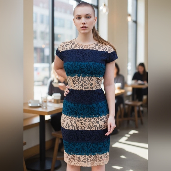 Ann Taylor Dresses & Skirts - 🦜 2/$10 Ann Taylor Lace Stripe Multicolor Dress. Sz.4.